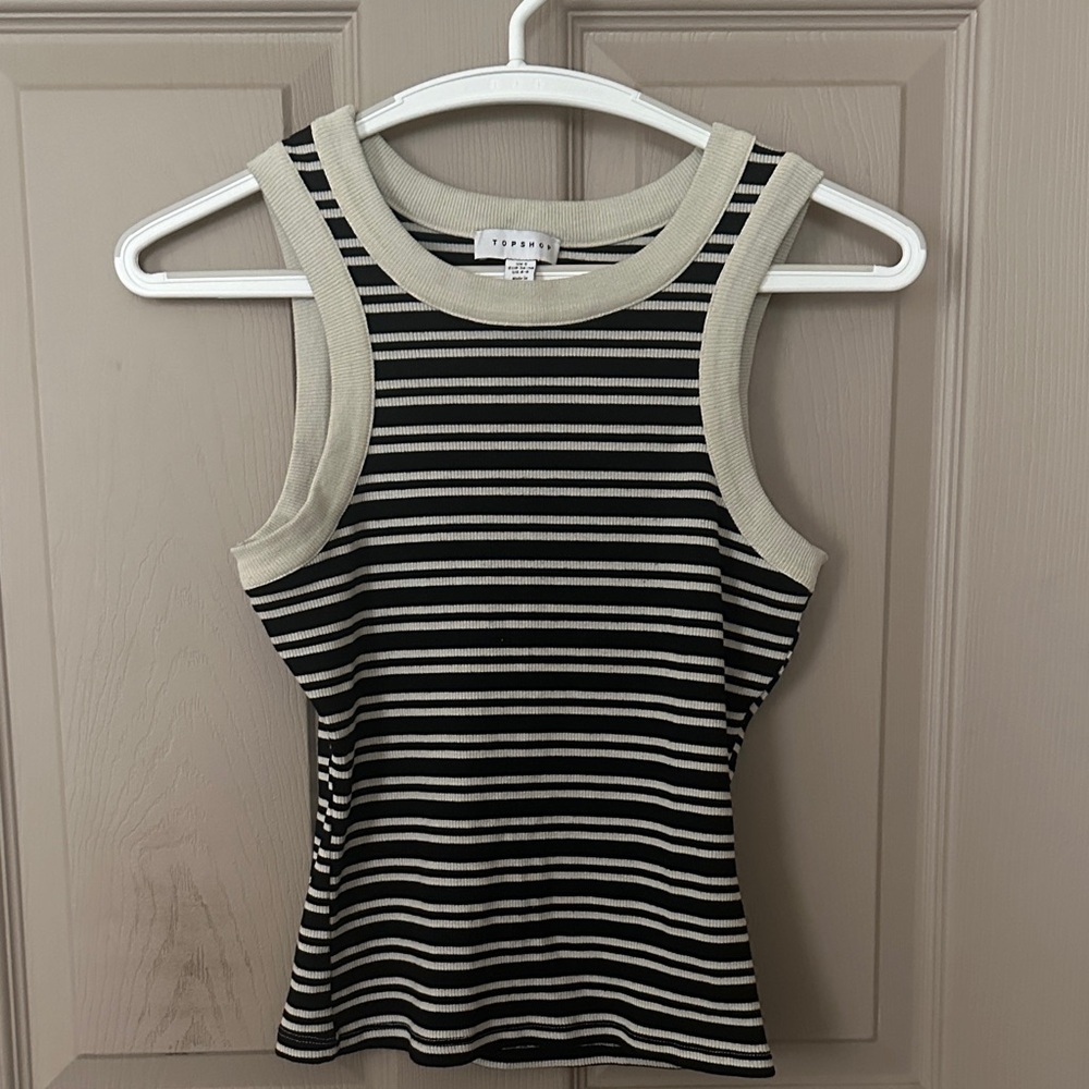 Topshop Black and White Striped Tank Top